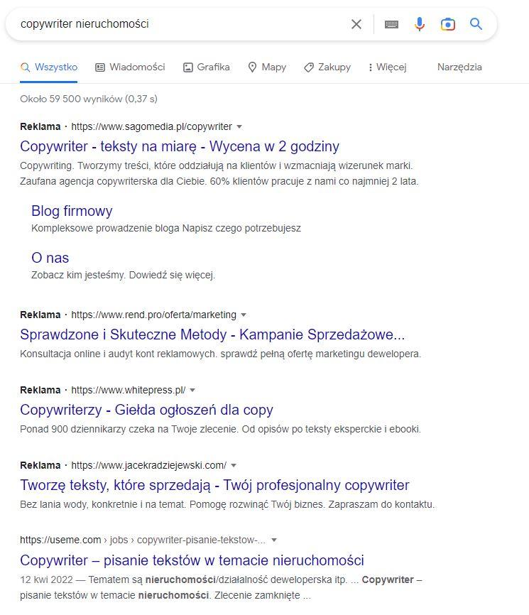 Google Search Network copywriter nieruchomości