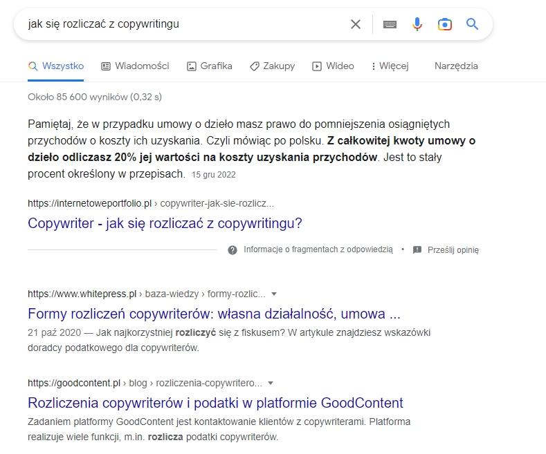 1 miejsce w Google Internetowe Portfolio Jakub Chmielecki jak się rozliczać z copywritingu
