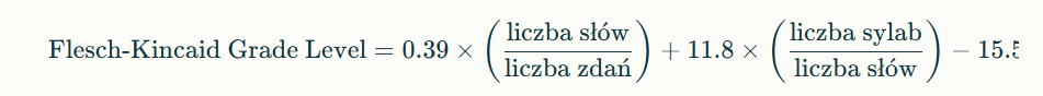 Wzór na obliczenie Flesch Kincaid
